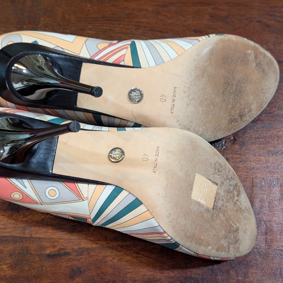 Rare Emilio Pucci leather pumps Peep Toe Art Deco Size 40 Signature Pattern - Picture 8 of 13